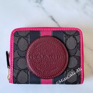 NWT COACH Dempsey Small Zip Around Wallet In Signature Jacquard Stripe & Patch